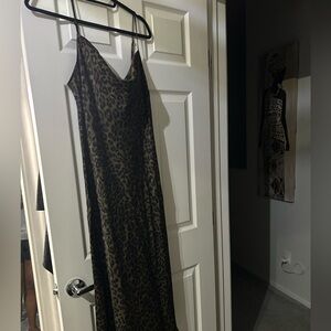 Zara Leopard-Print Satin Maxi Slip Dress - Olive/Brown